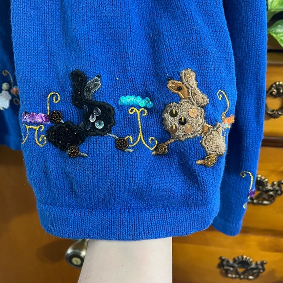 Vintage Just B Embroidered Blue Poodle “Ugly” Size Medium Sweater Cardigan - Picture 5 of 12